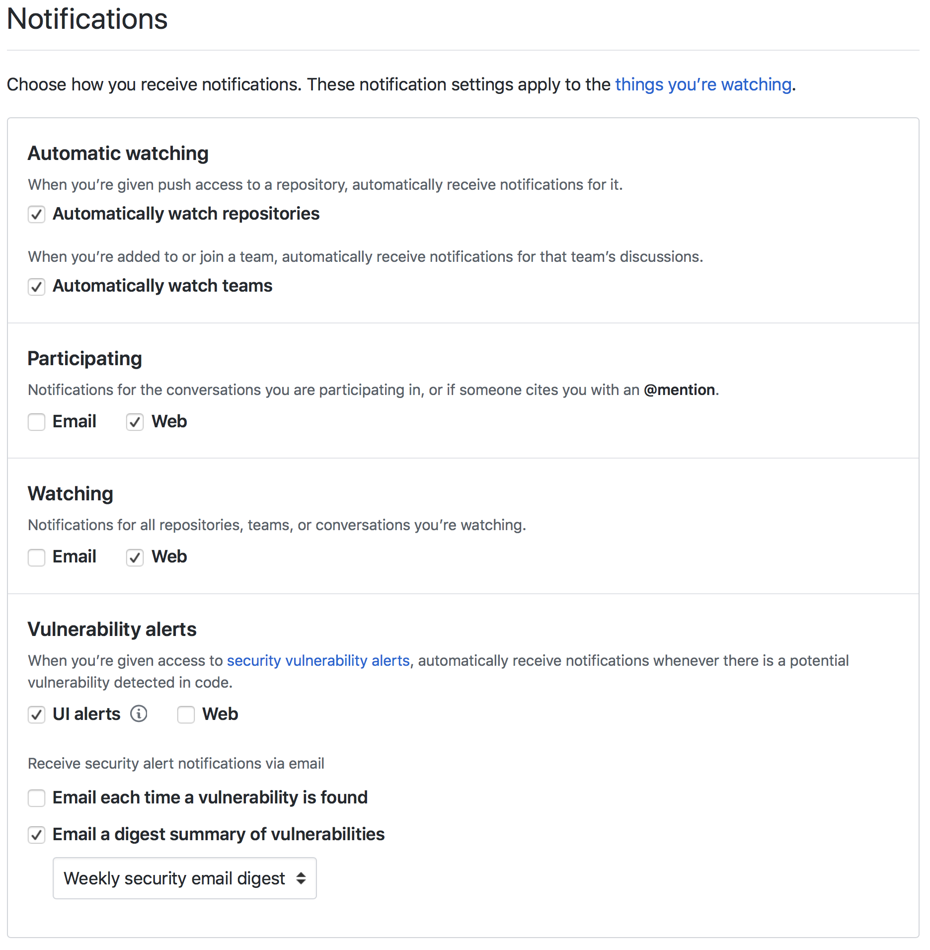 Screenshot from github.com/settings/notifications